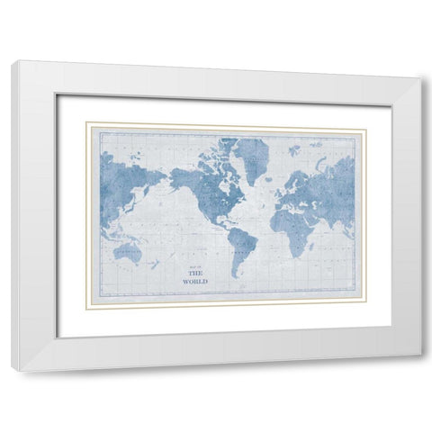 World Map White and Blue White Modern Wood Framed Art Print with Double Matting by Schlabach, Sue