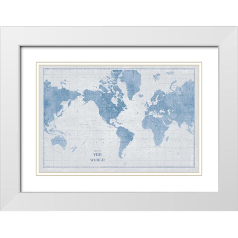 World Map White and Blue White Modern Wood Framed Art Print with Double Matting by Schlabach, Sue