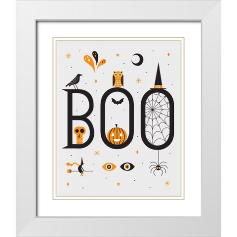 Festive Fright Boo White Modern Wood Framed Art Print with Double Matting by Mullan, Michael