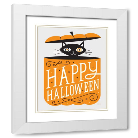 Festive Fright Cat White Modern Wood Framed Art Print with Double Matting by Mullan, Michael