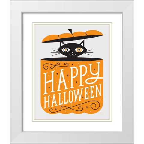 Festive Fright Cat White Modern Wood Framed Art Print with Double Matting by Mullan, Michael