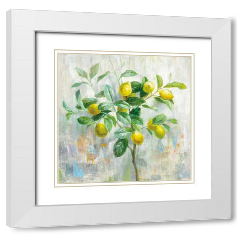 Lemon Branch White Modern Wood Framed Art Print with Double Matting by Nai, Danhui