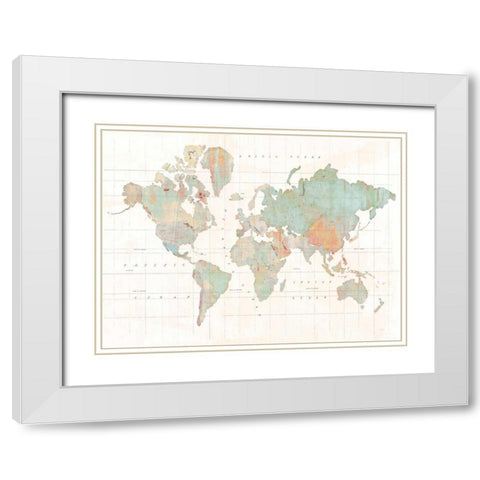 Across the World v3 Blue White Modern Wood Framed Art Print with Double Matting by Schlabach, Sue