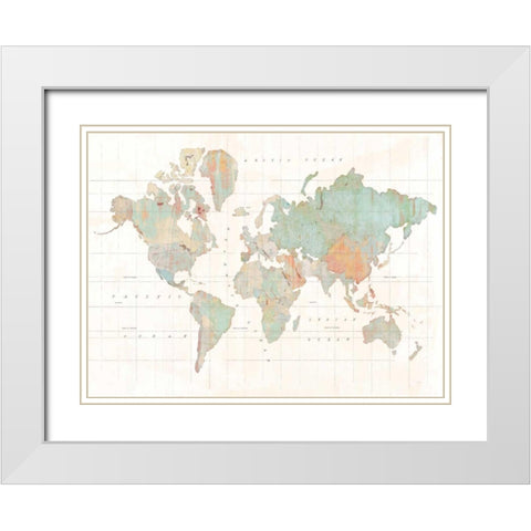 Across the World v3 Blue White Modern Wood Framed Art Print with Double Matting by Schlabach, Sue