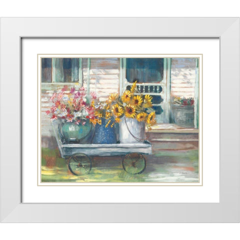 Garden Wagon Bright White Modern Wood Framed Art Print with Double Matting by Rowan, Carol