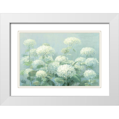 White Hydrangea Garden Sage Crop White Modern Wood Framed Art Print with Double Matting by Nai, Danhui