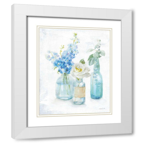 Beach Cottage Florals II - No Shells White Modern Wood Framed Art Print with Double Matting by Nai, Danhui