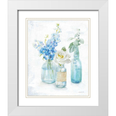 Beach Cottage Florals II - No Shells White Modern Wood Framed Art Print with Double Matting by Nai, Danhui