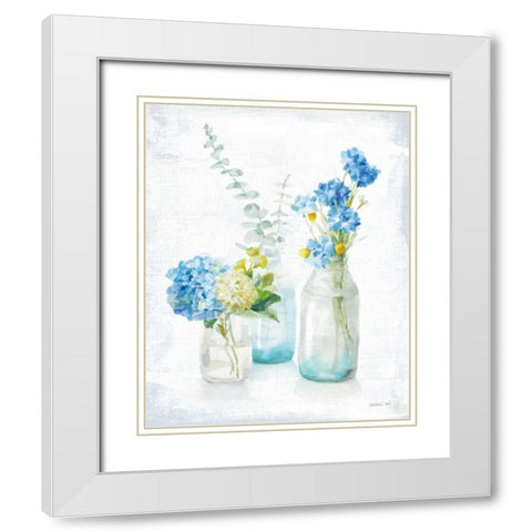 Beach Cottage Florals III - No Shells White Modern Wood Framed Art Print with Double Matting by Nai, Danhui