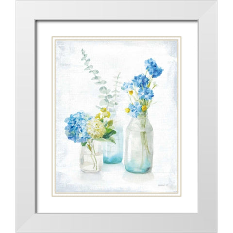 Beach Cottage Florals III - No Shells White Modern Wood Framed Art Print with Double Matting by Nai, Danhui