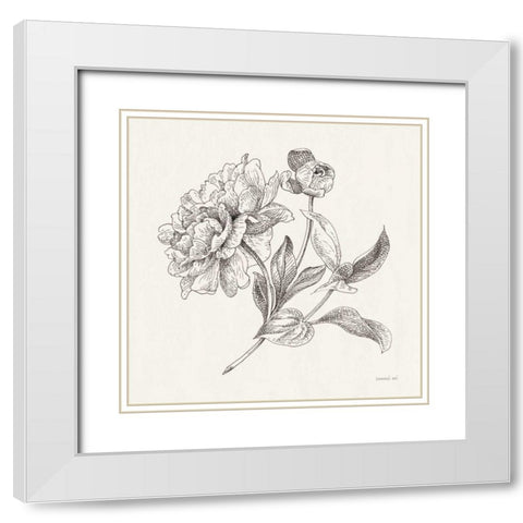 Flower Sketches I White Modern Wood Framed Art Print with Double Matting by Nai, Danhui