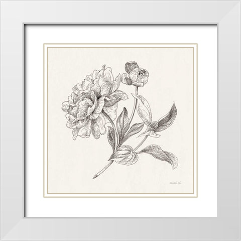 Flower Sketches I White Modern Wood Framed Art Print with Double Matting by Nai, Danhui