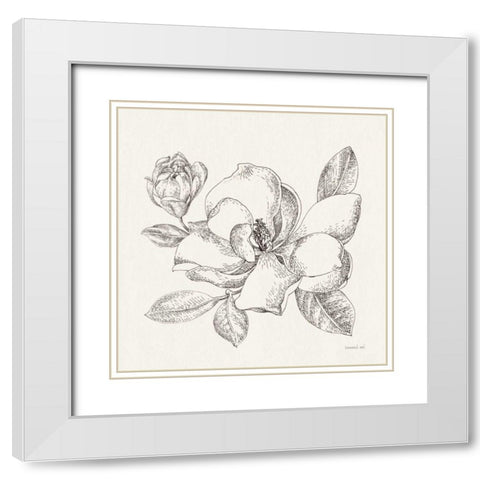 Flower Sketches II White Modern Wood Framed Art Print with Double Matting by Nai, Danhui