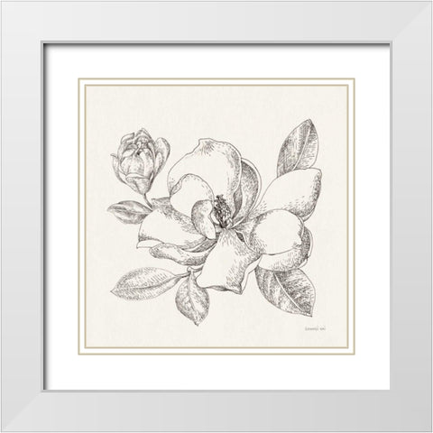 Flower Sketches II White Modern Wood Framed Art Print with Double Matting by Nai, Danhui