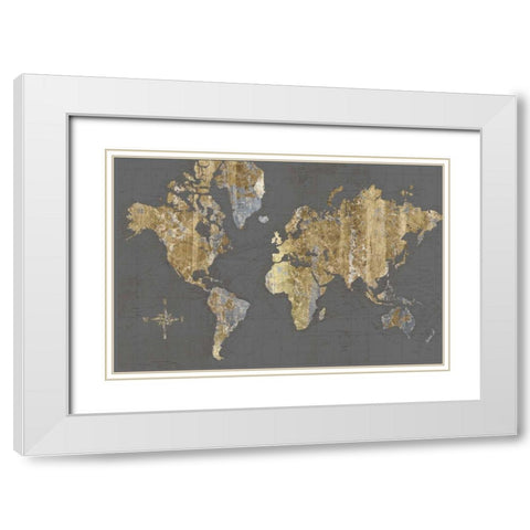 Gilded Map Gray - No Border White Modern Wood Framed Art Print with Double Matting by Wild Apple Portfolio