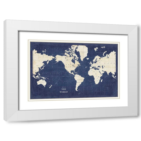 Blueprint World Map - No Border White Modern Wood Framed Art Print with Double Matting by Schlabach, Sue