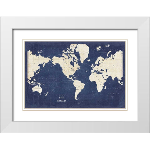 Blueprint World Map - No Border White Modern Wood Framed Art Print with Double Matting by Schlabach, Sue