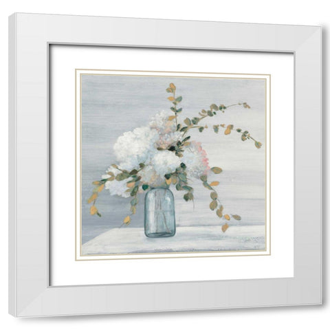 Morning Bouquet Blue Gray Crop White Modern Wood Framed Art Print with Double Matting by Purinton, Julia