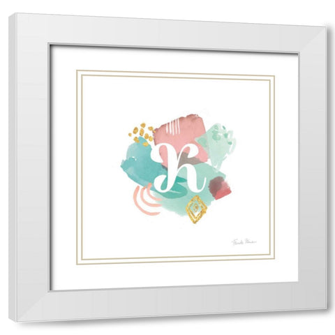 Abstract Monogram K White Modern Wood Framed Art Print with Double Matting by Zaman, Farida