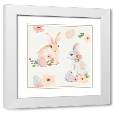 Spring Sentiments Pattern IIIB Eggs White Modern Wood Framed Art Print with Double Matting by Jackson, Jenaya