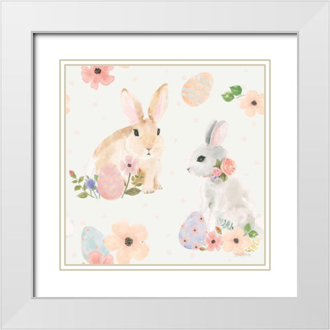 Spring Sentiments Pattern IIIB Eggs White Modern Wood Framed Art Print with Double Matting by Jackson, Jenaya