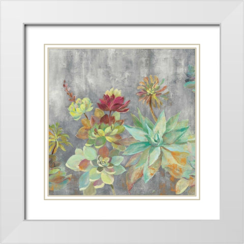 Succulent Garden Gray Crop White Modern Wood Framed Art Print with Double Matting by Vassileva, Silvia