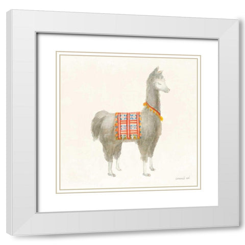 Festive Llama I White Modern Wood Framed Art Print with Double Matting by Nai, Danhui