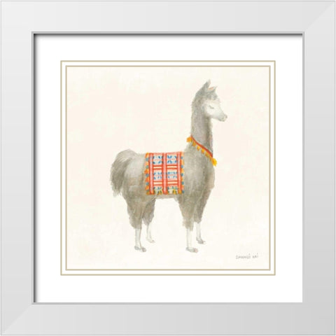 Festive Llama I White Modern Wood Framed Art Print with Double Matting by Nai, Danhui