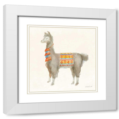 Festive Llama II White Modern Wood Framed Art Print with Double Matting by Nai, Danhui