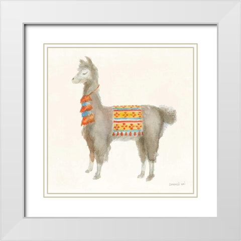 Festive Llama II White Modern Wood Framed Art Print with Double Matting by Nai, Danhui