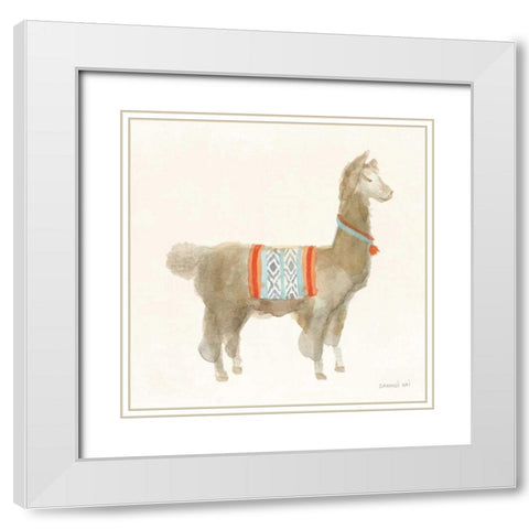 Festive Llama III White Modern Wood Framed Art Print with Double Matting by Nai, Danhui