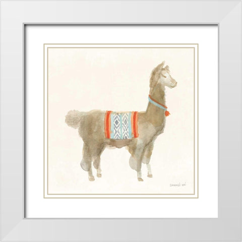 Festive Llama III White Modern Wood Framed Art Print with Double Matting by Nai, Danhui