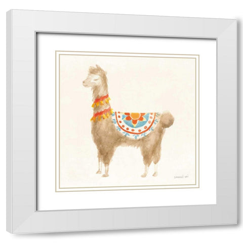 Festive Llama IV White Modern Wood Framed Art Print with Double Matting by Nai, Danhui