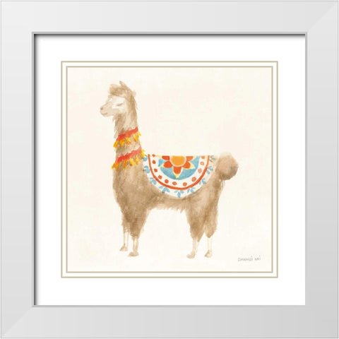 Festive Llama IV White Modern Wood Framed Art Print with Double Matting by Nai, Danhui