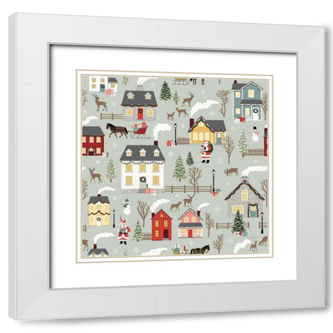 Christmas Village Pattern I White Modern Wood Framed Art Print with Double Matting by Marshall, Laura