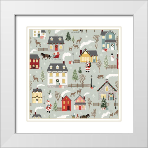 Christmas Village Pattern I White Modern Wood Framed Art Print with Double Matting by Marshall, Laura