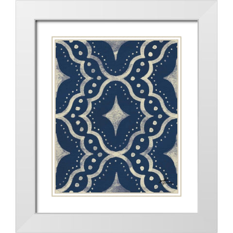 Blue Botanical Pattern IVA White Modern Wood Framed Art Print with Double Matting by Penner, Janelle