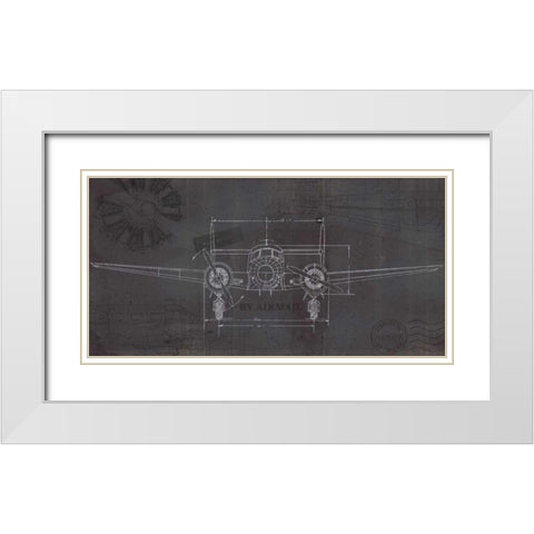 Plane Blueprint IV Wings White Modern Wood Framed Art Print with Double Matting by Fabiano, Marco