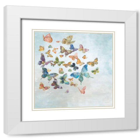 Beautiful Butterflies v3 Sq Light White Modern Wood Framed Art Print with Double Matting by Nai, Danhui
