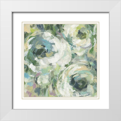 Sage and Lavender Peonies II Light White Modern Wood Framed Art Print with Double Matting by Vassileva, Silvia