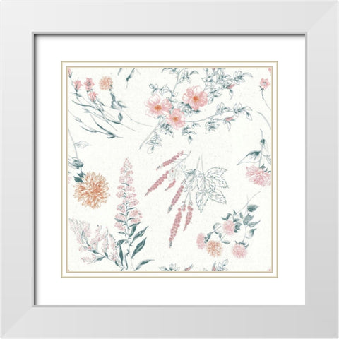 Flowers on White Contemporary Bright Pattern I White Modern Wood Framed Art Print with Double Matting by Wild Apple Portfolio