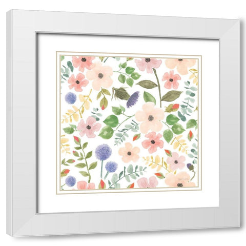Spring Sentiments Pattern VIIIB White Modern Wood Framed Art Print with Double Matting by Jackson, Jenaya