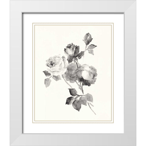 Rose Blossoms Gray White Modern Wood Framed Art Print with Double Matting by Wild Apple Portfolio