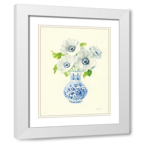 Floral Chinoiserie I White Modern Wood Framed Art Print with Double Matting by Nai, Danhui