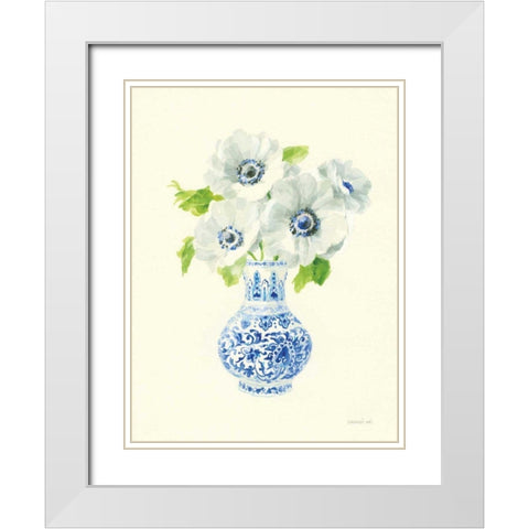 Floral Chinoiserie I White Modern Wood Framed Art Print with Double Matting by Nai, Danhui