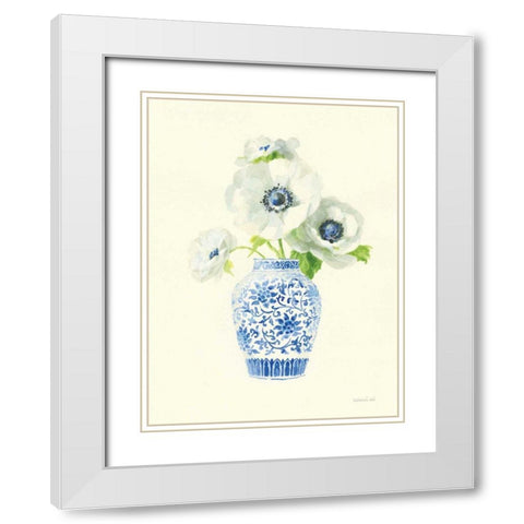 Floral Chinoiserie II White Modern Wood Framed Art Print with Double Matting by Nai, Danhui