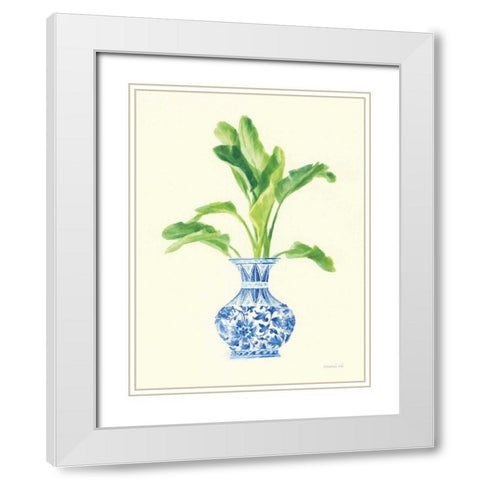 Palm Chinoiserie I White Modern Wood Framed Art Print with Double Matting by Nai, Danhui