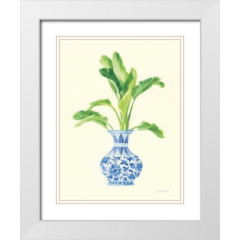 Palm Chinoiserie I White Modern Wood Framed Art Print with Double Matting by Nai, Danhui