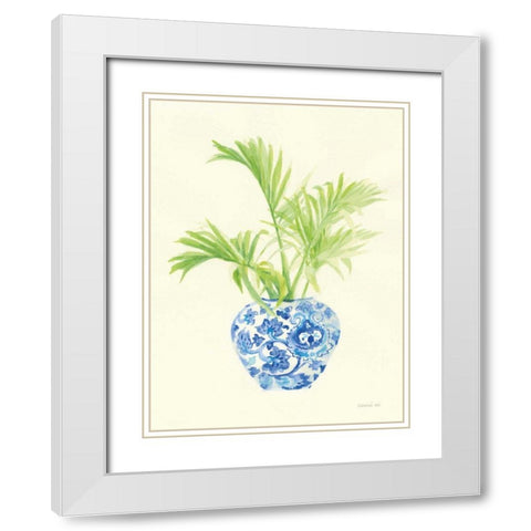 Palm Chinoiserie II White Modern Wood Framed Art Print with Double Matting by Nai, Danhui