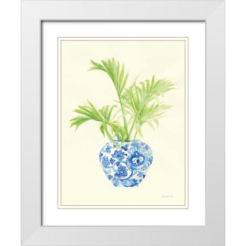 Palm Chinoiserie II White Modern Wood Framed Art Print with Double Matting by Nai, Danhui